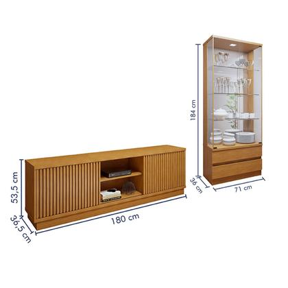 Imagem de Sala de Estar Completa Lisboa Logan 4 Portas 2 Gavetas com Vidro 100% Mdf com Led Naturale - Mavaular