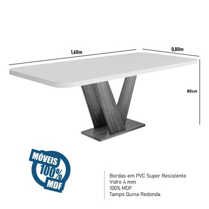 Imagem de Sala de Jantar 160x80 Aurora MDF/Vidro Grafite 6 Cadeiras Bom Pastor