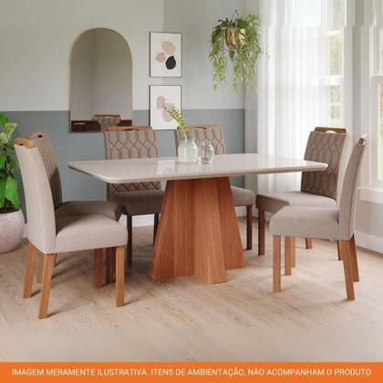 Imagem de Sala De Jantar 160X80Cm Tampo Mdf/Vidro 6 Cadeira Cimol Maitê Cimol Cinamomo/Off/Mad/Linho Bege