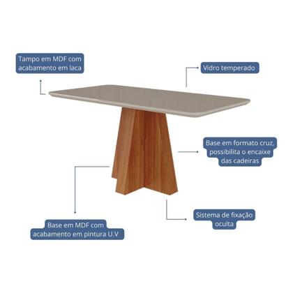 Imagem de Sala De Jantar 160X80Cm Tampo Mdf/Vidro 6 Cadeira Cimol Maitê Cimol Cinamomo/Off/Mad/Linho Bege