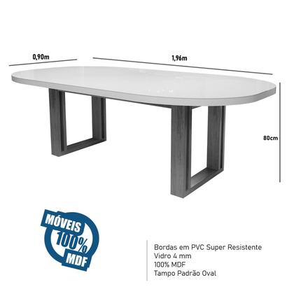 Imagem de Sala de Jantar 196x90 Karen MDF/Vidro 6 Cadeiras Bom Pastor