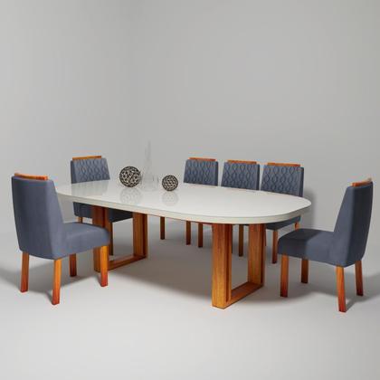 Imagem de Sala de Jantar 196x90 Karen MDF/Vidro 6 Cadeiras Bom Pastor