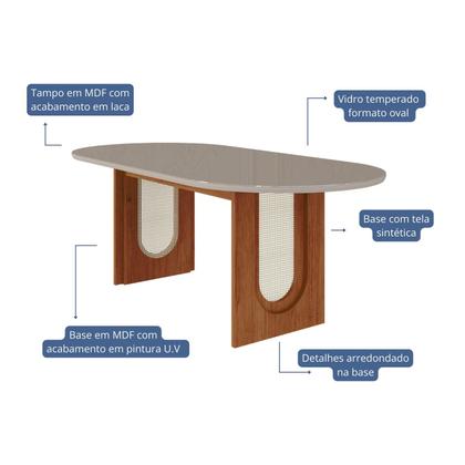 Imagem de Sala de Jantar Com Mesa Oval 2,10m Valentina e 6 Cadeiras Paola Cinamomo/Off White/Madeira/Nude Cimol Móveis