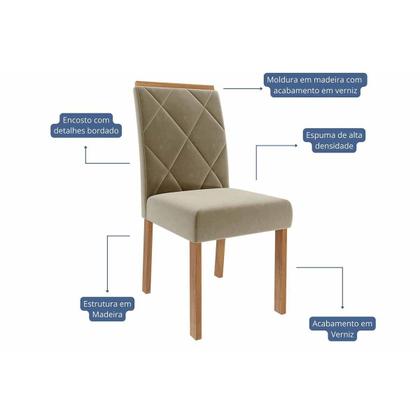 Imagem de Sala de Jantar Completa Ágata Tampo Madeirado c/ Vidro 180x90cm e 6 Cadeiras Fernanda Nature/Off White - Carvalho/Linho Grafite - Cimol