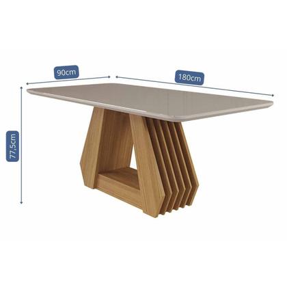 Imagem de Sala de Jantar Completa Ágata Tampo Madeirado c/ Vidro 180x90cm e 6 Cadeiras Fernanda Nature/Off White - Carvalho/Linho Grafite - Cimol