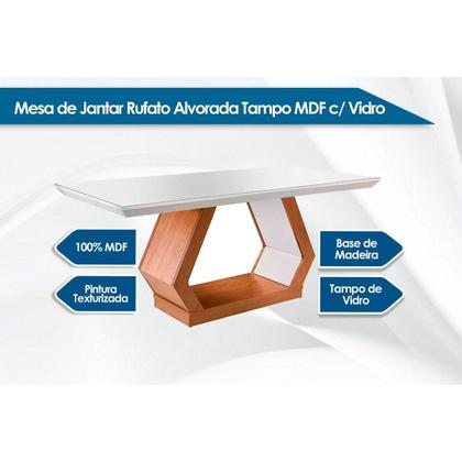 Imagem de Sala de Jantar Completa Alvorada c/ Tampo Madeirado c/ Vidro Canto Reto 180cm + 6 Cadeiras Athenas Imbuia/Veludo Creme - Rufato