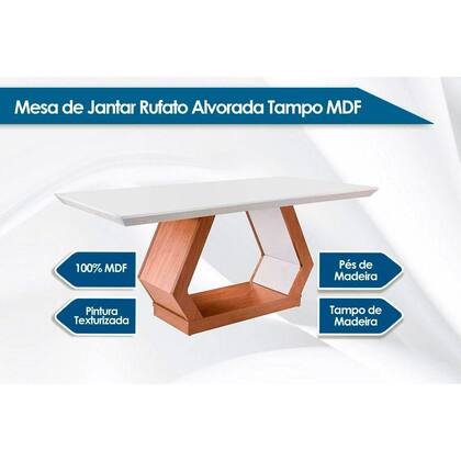 Imagem de Sala de Jantar Completa Alvorada c/ Tampo Madeirado Canto Reto 180x90cm e 6 Cadeiras Amsterdã Imbuia/Off White - Suede Capuccino - Rufato
