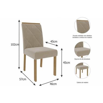 Imagem de Sala de Jantar Completa Ana Tampo Madeirado c/ Vidro 180x90cm e 6 Cadeiras Fernanda Nature/Off White - Carvalho/Linho Grafite - Cimol