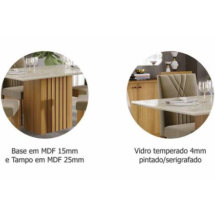 Imagem de Sala de Jantar Completa Ana Tampo Madeirado c/ Vidro 180x90cm e 6 Cadeiras Fernanda Nature/Off White - Carvalho/Linho Grafite - Cimol