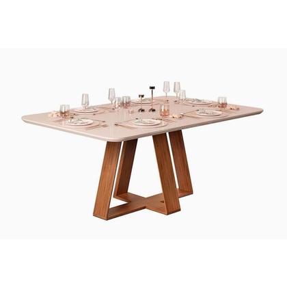 Imagem de Sala de Jantar Completa Celeste Tampo Madeirado c/ Vidro Retangular 160x90cm e 6 Cadeiras Talia Freijo/Off White - Suede Creme - DJ Móveis