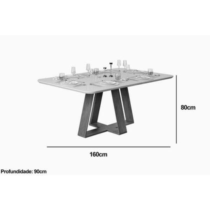 Imagem de Sala de Jantar Completa Celeste Tampo Madeirado c/ Vidro Retangular 160x90cm e 6 Cadeiras Talia Freijo/Off White - Suede Creme - DJ Móveis