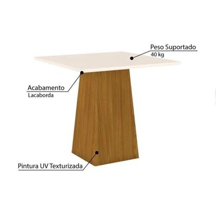 Imagem de Sala de Jantar Completa Dora Tampo Madeirado c/ Vidro 90x90cm e 4 Cadeiras Vita Nature/Veludo Light Linho - Henn