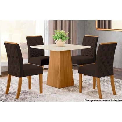 Imagem de Sala de Jantar Completa Dora Tampo Madeirado c/ Vidro 90x90cm e 4 Cadeiras Vita Nature/Veludo Light Linho - Henn