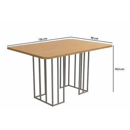 Imagem de Sala de Jantar Completa Duina c/ Tampo de Madeira 136cm e 4 Cadeiras Zaria Niquel/Freijo - Boucle Bege - Kappesberg