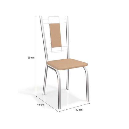 Imagem de Sala de Jantar Completa Elba c/ Tampo Vidro 120cm + 4 Cadeiras Florença Cromado/Courano Nude - Kappesberg