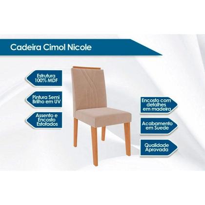 Imagem de Sala de Jantar Completa Flora c/ Tampo Madeirado 109cm e 4 Cadeiras Nicole Cinamomo/Off White - Savana/Nature-Suede Nude - Cimol