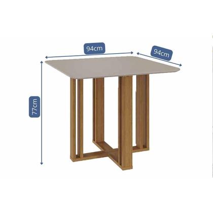 Imagem de Sala de Jantar Completa Flora Tampo Madeirado c/ Vidro 95x95cm e 4 Cadeiras Paola Cinamomo/Off White - Carvalho/Suede Nude Bege - Cimol