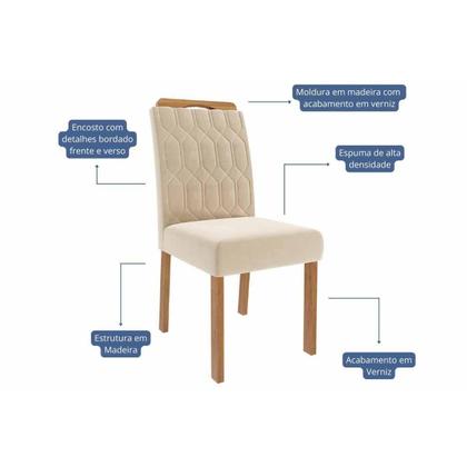Imagem de Sala de Jantar Completa Flora Tampo Madeirado c/ Vidro 95x95cm e 4 Cadeiras Paola Cinamomo/Off White - Carvalho/Suede Nude Bege - Cimol