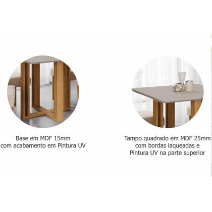 Imagem de Sala de Jantar Completa Flora Tampo Madeirado c/ Vidro 95x95cm e 4 Cadeiras Paola Cinamomo/Off White - Carvalho/Suede Nude Bege - Cimol