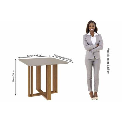 Imagem de Sala de Jantar Completa Flora Tampo Madeirado c/ Vidro 95x95cm e 4 Cadeiras Paola Cinamomo/Off White - Carvalho/Suede Nude Bege - Cimol