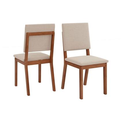 Imagem de Sala de Jantar Completa Hera Tampo Madeirado c/ Vidro Reto 120x90cm e 4 Cadeiras Talia Freijo/Off White - Suede Creme - DJ Móveis