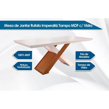 Imagem de Sala de Jantar Completa Imperatriz c/ Tampo Madeirado c/ Vidro Canto Reto 180cm + 6 Cadeiras Jade Imbuia/Animale Chocolate - Rufato