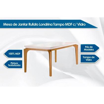Imagem de Sala de Jantar Completa Londrina c/ Tampo Madeirado c/ Vidro 120cm + 4 Cadeiras Jade Imbuia/Veludo Creme - Rufato