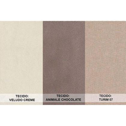 Imagem de Sala de Jantar Completa Londrina c/ Tampo Madeirado c/ Vidro 120cm + 4 Cadeiras Jade Imbuia/Veludo Creme - Rufato