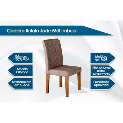 Imagem de Sala de Jantar Completa Londrina c/ Tampo Madeirado c/ Vidro 120cm + 4 Cadeiras Jade Imbuia/Veludo Creme - Rufato