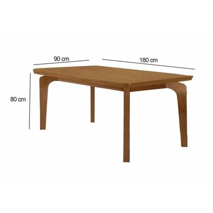 Imagem de Sala de Jantar Completa Londrina c/ Tampo Madeirado Canto Curvo 180x90cm e 6 Cadeiras Dafne Naturale - Linho Bege - Rufato