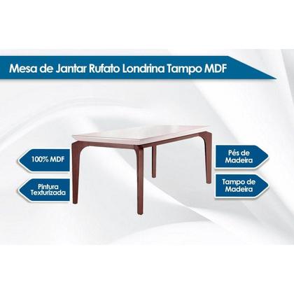 Imagem de Sala de Jantar Completa Londrina c/Tampo Madeirado Canto Reto 180x90cm e 6 cadeiras Imperatriz Imbuia - Veludo Capuccino - Rufato