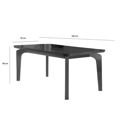 Imagem de Sala de Jantar Completa Londrina Tampo Madeirado c/ Vidro Curvo 180x90cm e 6 Cadeiras Londrina Imbuia - Linho Turim - Rufato