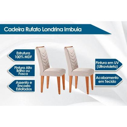 Imagem de Sala de Jantar Completa Londrina Tampo Madeirado c/ Vidro Curvo 180x90cm e 6 Cadeiras Londrina Imbuia - Linho Turim - Rufato