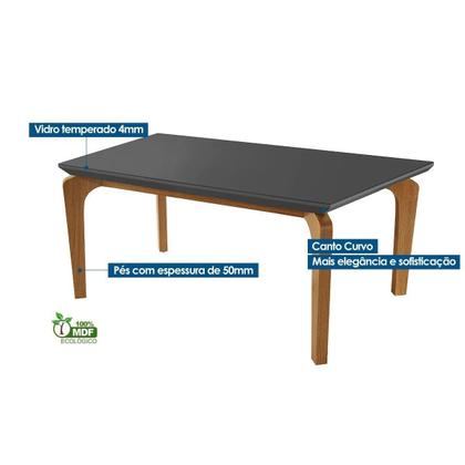 Imagem de Sala de Jantar Completa Londrina Tampo Madeirado c/ Vidro Curvo 180x90cm e 6 Cadeiras Londrina Imbuia - Linho Turim - Rufato