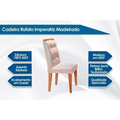 Imagem de Sala de Jantar Completa Luna c/ Tampo Madeirado Canto Curvo 180x90cm e 6 cadeiras Imperatriz Imbuia-Capuccino/Suede Creme - Rufato