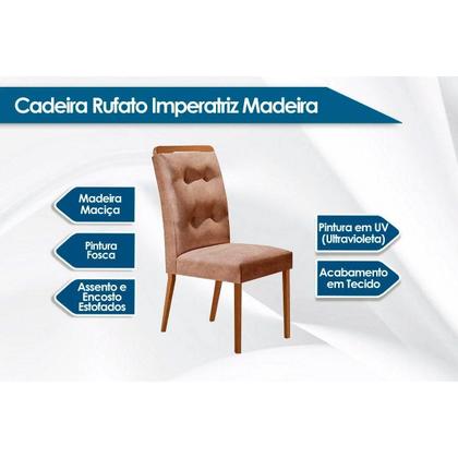 Imagem de Sala de Jantar Completa Luna c/ Tampo Vidro Canto Curvo 180x90cm e 6 cadeiras Imperatriz Imbuia/Grafite - Suede Creme - Rufato