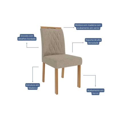 Imagem de Sala de Jantar Completa Maitê Tampo Madeirado 130x80cm e 4 Cadeiras Juliana Cinamomo - Carvalho/Linho Bege - Cimol
