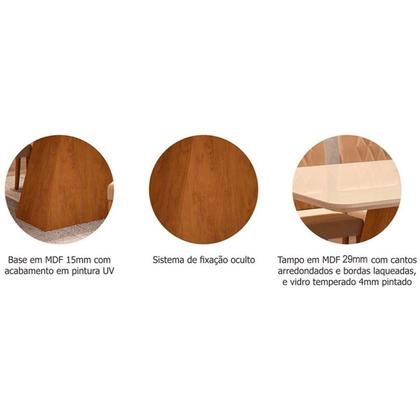 Imagem de Sala de Jantar Completa Maitê Tampo Madeirado c/ Vidro 130x80cm e 4 Cadeiras Paola Cinamomo/Off White - Carvalho/Linho Bege - Cimol