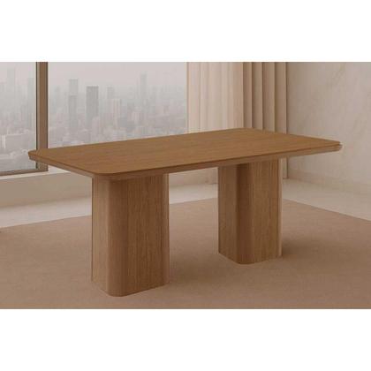 Imagem de Sala de Jantar Completa Maldivas c/ Tampo Madeirado Canto Curvo 180x90cm e 6 Cadeiras Dafne Naturale - Linho Capuccino - Rufato