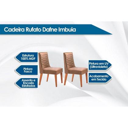 Imagem de Sala de Jantar Completa Mesa Londrina Tampo Madeirado c/ Vidro 180cm + 6 Cadeiras Dafne Imbuia/Veludo Creme - Rufato