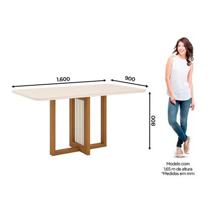 Imagem de Sala de Jantar Completa Natalí c/ Tampo Madeirado c/ Vidro Curvo 160x90cm e 6 Cadeiras Milla Nature/Veludo Light Linho - Henn