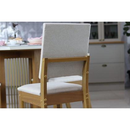 Imagem de Sala de Jantar Completa Natalí c/ Tampo Madeirado c/ Vidro Curvo 160x90cm e 6 Cadeiras Milla Nature/Veludo Light Linho - Henn