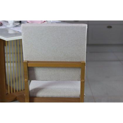 Imagem de Sala de Jantar Completa Natalí c/ Tampo Madeirado c/ Vidro Curvo 160x90cm e 6 Cadeiras Milla Nature/Veludo Light Linho - Henn