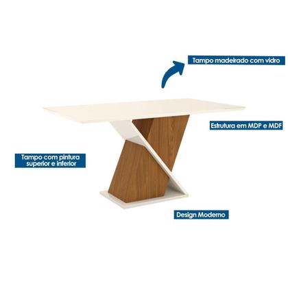 Imagem de Sala de Jantar Completa Solus c/ Tampo Madeirado 160cm + 6 Cadeiras Isa Nature/Bege - Henn