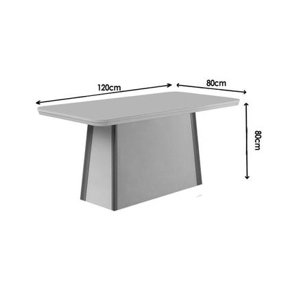 Imagem de Sala de Jantar Completa Tilia c/ Tampo Madeirado c/ Vidro Canto Curvo 120x80cm e 4 Cadeiras Dakota Naturale/Off White - Suede Creme - Rufato