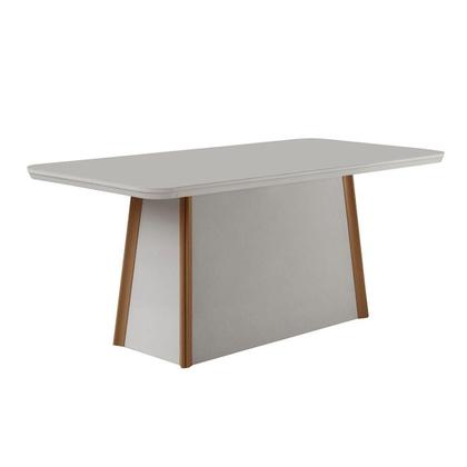 Imagem de Sala de Jantar Completa Tilia c/ Tampo Madeirado c/ Vidro Canto Curvo 120x80cm e 4 Cadeiras Dakota Naturale/Off White - Suede Creme - Rufato