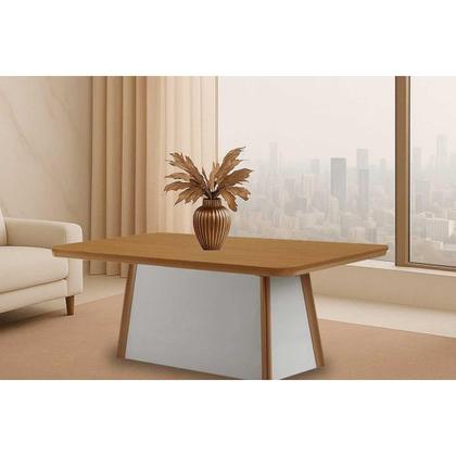 Imagem de Sala de Jantar Completa Tilia c/ Tampo Madeirado Canto Curvo 180x90cm e 6 Cadeiras Dakota Naturale/Off White - Suede Marrom - Rufato