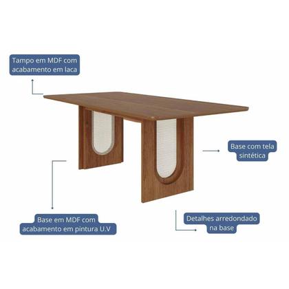 Imagem de Sala de Jantar Completa Valentina c/ Tampo Madeirado 210x100cm e 8 Cadeiras Paola Cinamomo - Carvalho/Suede Nude Bege - Cimol