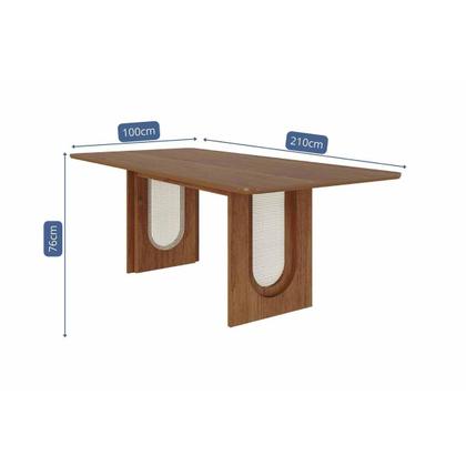 Imagem de Sala de Jantar Completa Valentina c/ Tampo Madeirado 210x100cm e 8 Cadeiras Paola Cinamomo - Carvalho/Suede Nude Bege - Cimol