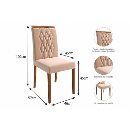 Imagem de Sala de Jantar Completa Valentina Tampo Madeirado c/ Vidro 210x100cm e 8 Cadeiras Juliana Cinamomo/Off White - Carvalho/Suede Joli Capuccino - Cimol